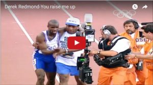 One of many videos of Jim Redmond (center) helping his son Derek reach the finish line during the 1992 Summer Olympics.